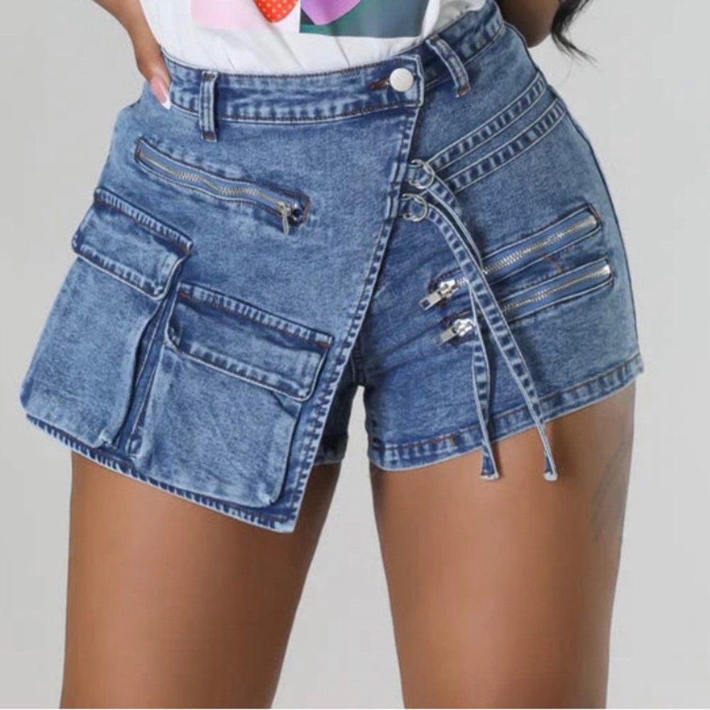 Mini denim skorts.